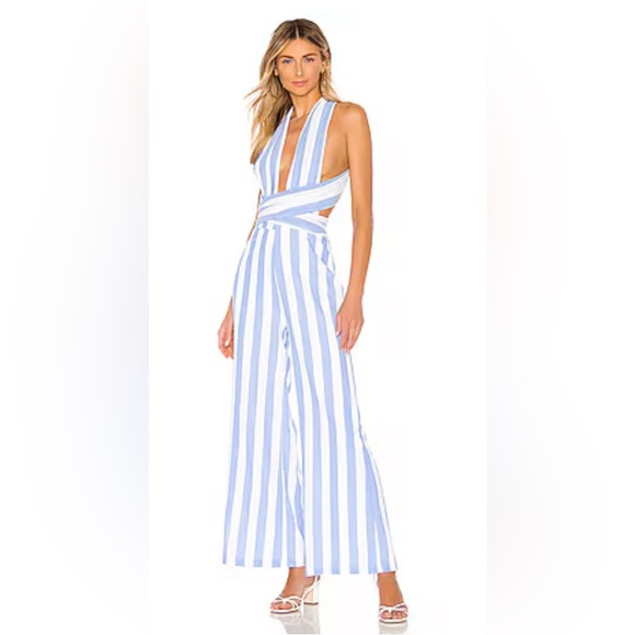 superdown Pants - Superdown Kia Striped Jumpsuit in Blue & White